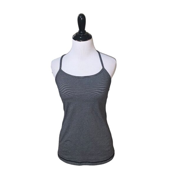 Lululemon athletica Women's Power Y Tank Top 6 Black Wee Stripe Build in Bra - Picture 1 of 7